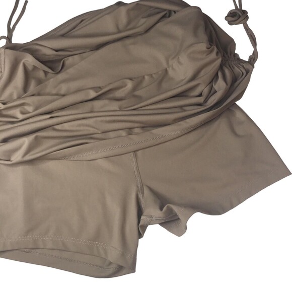 IV Brown Drawstring Ruched Mini Skirt Attached Shorts Skort Women's XL - Picture 7 of 15